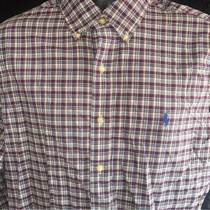 Polo by Ralph Lauren Men's Checkered Shirt - Burgundy and White Blue Horse Logo